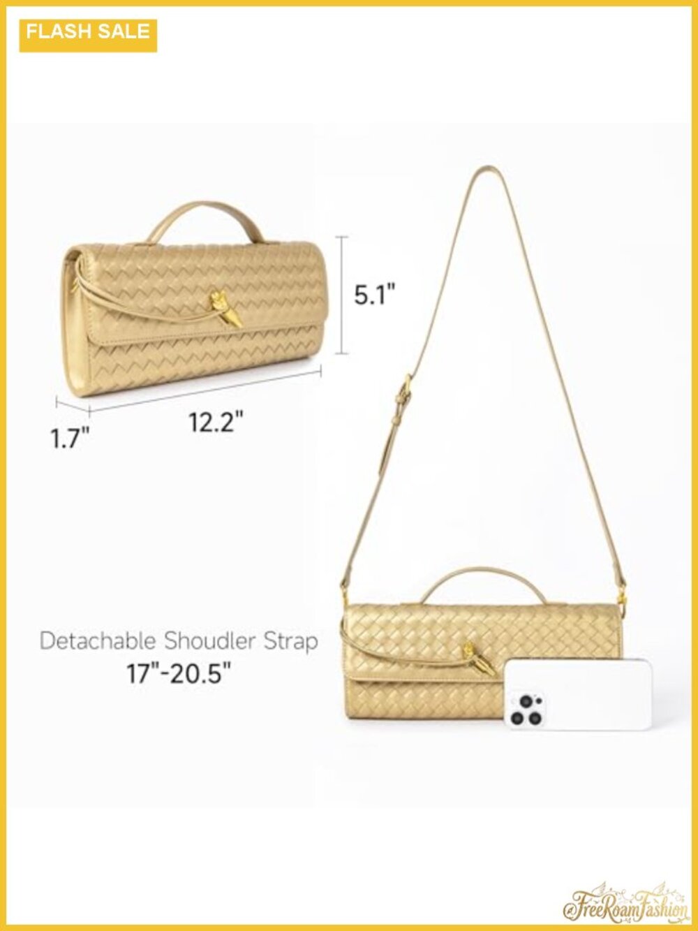 Woven Vegan Leather Evening Clutch Crossbody Bag Adjustable Strap - Picture 3 of 6